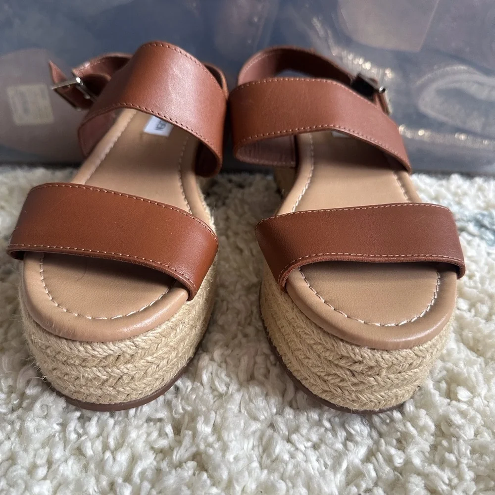 STEVE MADDEN Womens Platform Sandals Size 7 Busy Espadrille Leather 3” Brown NEW